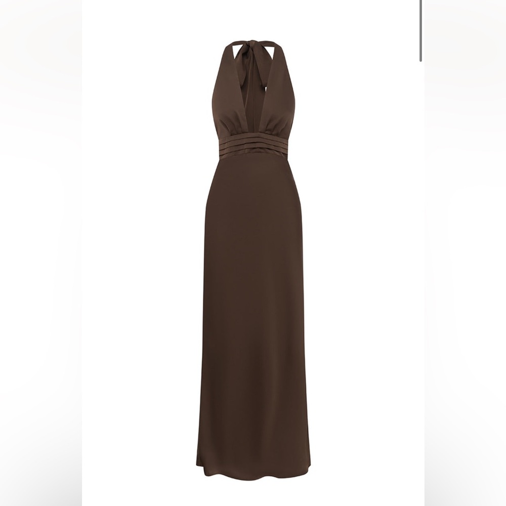 Backless Halter Maxi Dress in Chocolate Brown - Picture 4 of 4